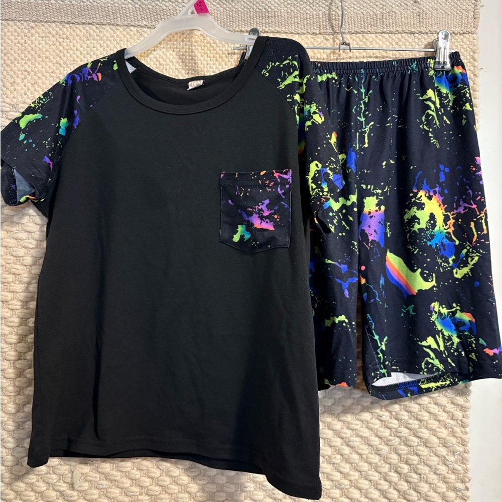 Vibrant Splatter Black Tee and Shorts Set